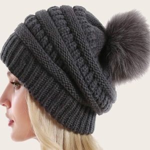 Dark Gray Pom Pom Beanie